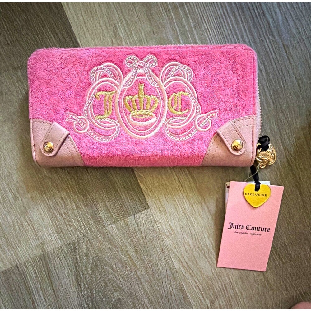 Juicy Couture Pink Zip-Around Wallet Embroidered Crown Logo w/ Hangtag NWT A15
